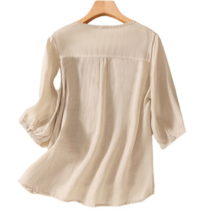 Nouvelle Blouse Décontractée pour Femme en Organza Brodé 100% Viscose, Col Rond, Manches Trois Quarts, Coupe Ample, Style Simple d'Été - Product Image 6