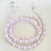 PRÉCOMMANDE – Cordon perlé en acrylique blanc mis à jour avec confettis, chargeur USB portable multifonction 4-en-1 pour iPhone