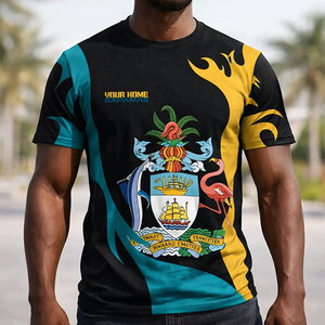 T-shirt en gros avec motif du drapeau des Bahamas, style drapeau, rubans diagonaux et pois - Product Image 1