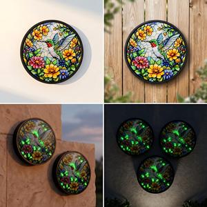 Lampe murale solaire en verre teinté en forme de colibri, lampe murale LED florale ronde pour l'extérieur, décoration de jardin, patio, clôture - Product Image 2