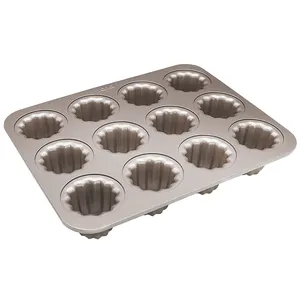 12-Holte Hittebestendige Anti-Stick Carbon Staal Mini Canele Muffin Bakvormen Pan Cakevorm Pan Voor Oven Bakken