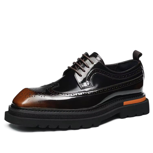 Chaussures Derby en cuir brogue sculptées à bout carré pour hommes, style britannique, nouvelle collection automne 2025, décontractées et habillées, pour mariages et cérémonies, semelle épaisse - Product Image 6
