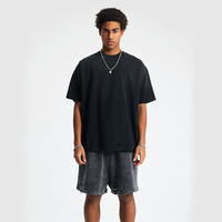 T-shirts surdimensionnés délavés à l'acide, effet usé, avec logo personnalisé, en coton, manches courtes, imprimé, 250 GSM, streetwear, pour hommes
