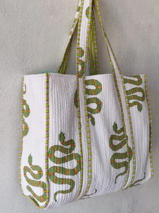 Handblock Print Cotton Tote <b>Bag</b> | Quilted Beach Shoulder <b>Bag</b> for Women with Handmade Indian <b>Boho</b> Textile Design - Product Image 5