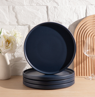 Ensemble de vaisselle en céramique bleu foncé mat, 16 pièces, écologique, durable, réutilisable, style classique, assiettes, bols, tasses, kit de vaisselle, compatible lave-vaisselle