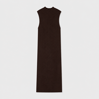 Robe midi sans manches en maille fine noire pour femme, col montant, marque privée, vente en gros