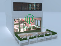 Comptoir de restauration unique et moderne en panneaux de bois pour salons de thé et cafés, idéal pour centres commerciaux et hôtels