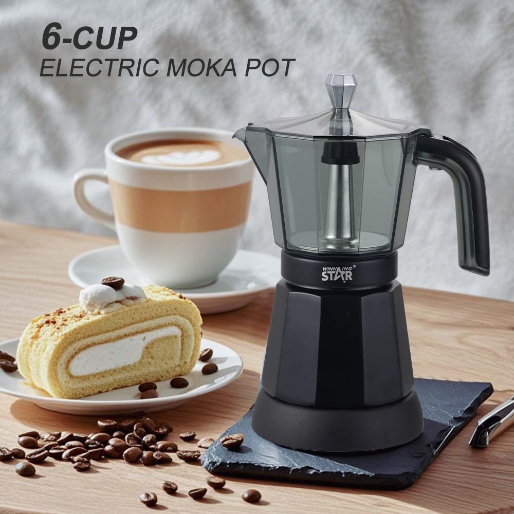 エスプレッソマシン Winning Star ST-6802 6 Cup Black Electric Moka Pot - Italian