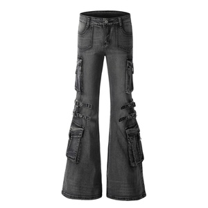 Pantalon droit en jean Y2K Spicy Girl 2025, style cowboy, avec boutons métalliques et délavage clair |   Vente en gros personnalisable - Product Image 1