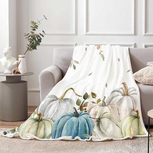 Autumn <b>Pumpkin</b> and Leaves Flannel <b>Blanket</b> Throw <b>Blanket</b> Nap <b>Blanket</b> Skin Friendly Reversible for Winter Warmth Custom Print OEM - Product Image 2