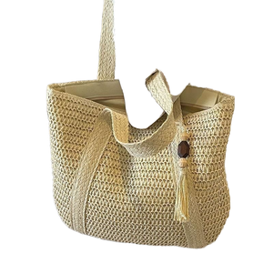 Borsa da donna alla moda <span class=keywords><strong>Avant</strong></span> <span class=keywords><strong>Garde</strong></span> grande capacità tracolla larga facile da trasportare cerniera realizzata in materiale intrecciato di paglia - Product Image 6