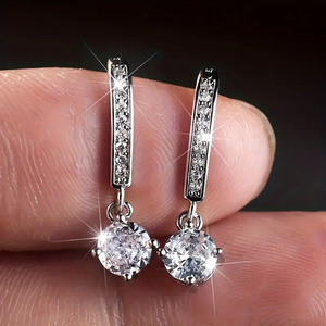 Minimalist Prong Ear <b>Hook</b> Drop <b>Earrings</b> For Women Sparkle Stone Dangle <b>Earrings</b> Daily Wear Fashion Jewelry Wholesale - Product Image 1