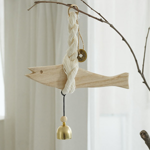 Solid Wood Fish Shaped <b>Bell</b> Pendant Handmade Wooden Decor For Living Room Bedroom Wall Hanging Home Decoration - Product Image 1