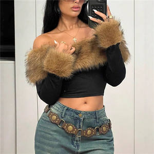 Top con Collo a Barca e Patchwork in Pelliccia Primavera Autunno 2026 T-shirt da <span class=keywords><strong>Donna</strong></span> Y2k Aderente a Maniche Lunghe - Product Image 4