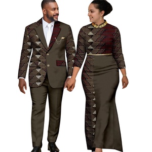 Conjunto de Vestidos Largos y Trajes con Estampado Africano Elegantes para Mujer y Hombre, Ropa Dashiki Ankara Ecológica 26C013 - Product Image 1