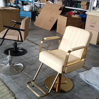 Chaise de barbier moderne pour coiffure Siège coupe de cheveux Chaise de coiffure en métal à cadre doré pour salon de coiffure