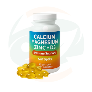 Capsules molles de soutien immunitaire à base de calcium, magnésium, zinc et vitamine D3 pour adultes - 90 unités, végétariennes et végétaliennes - Product Image 1