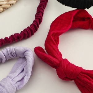 Fascia 2022 in cotone bianco per neonati e bambine in mussola <span class=keywords><strong>Bandana</strong></span> coniglietto con orecchie a forma di coniglietto fasce per <span class=keywords><strong>capelli</strong></span> annodate - Product Image 3