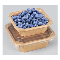 Conteneur carré octogonal biodégradable personnalisé pas cher en kraft 500ml 1000ml, bol en papier octogonal pour salade, fruits, plats à emporter avec couvercle