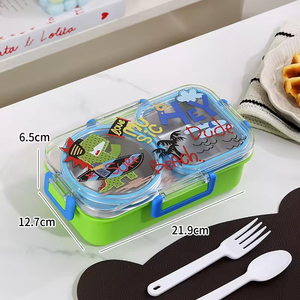 Boîte de rangement <span class=keywords><strong>alimentaire</strong></span> rectangulaire multifonction en acier inoxydable, boîte à bento pour maternelle, boîte à lunch mignonne à 2 compartiments avec couvercle en PP - Product Image 3