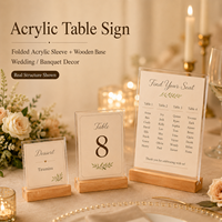 Numéro de table en acrylique avec base en bois – Présentoir pour numéros de table de mariage, réceptions et événements