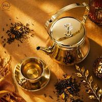 Théière en acier inoxydable avec bouton en cristal, finition polie miroir, poignée cintrée, bec élégant, classique, écologique, compatible gaz et induction, pour la maison