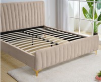 Lit de luxe moderne et confortable avec grand rangement, cadre en bois, taille Queen ou King