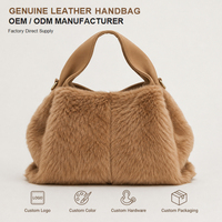 Sac fourre-tout personnalisé en cuir véritable et poils d'animaux pour femme, avec poignée supérieure en peluche, idéal pour les stations hivernales et le style, OEM