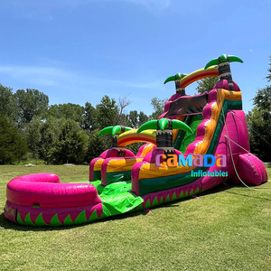 Nouveau château aquatique gonflable à double toboggan, couleur fruit du dragon, <span class=keywords><strong>avec</strong></span> palmier et <span class=keywords><strong>piscine</strong></span> pour jeux d'été en extérieur dans la cour - Product Image 3