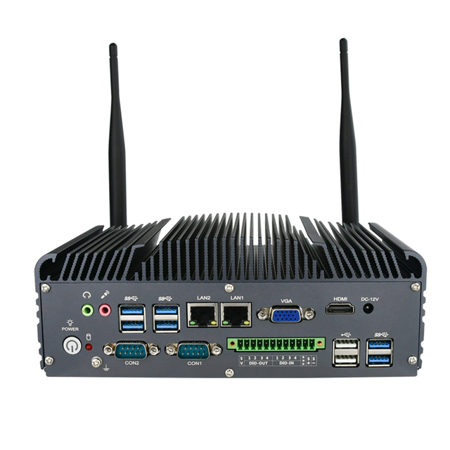 New Style Mini PC Intel 3855U/i3-6100U/i5-6200U 6*RS232 DDR3 8USB 6COM Support 8K MFC-6800 Fanless Industrial Server Black