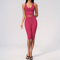 Ensemble de vêtements de sport pour femmes, col en V, coupe ajustée, séchage rapide, vêtements de sport pour le yoga, la course à pied et la remise en forme, style 7655