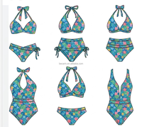 2026 Geprinte Euro-Amerikaanse Gerecyclede Dames Zwempak Halter Bikini Eén Delig Gestreept Fruit Strandkleding Groothandel Van Fabrikant