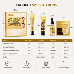 Puissant Anti-âge 24K Or Ensemble de soins de la peau de luxe Éclaircissant naturel Anti-rides Raffermissant Voyage Hôtel Kit Glowing Daily Care - Product Image 6
