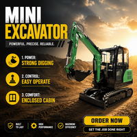 Mini-excavatrice de 3 tonnes avec moteur ISO CE et Euro 5 EPA, ripper, pince, lame niveleuse, fourche à palettes, attache-coupleur pour excavatrice