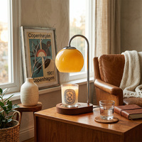 Lampe chauffe-bougie vintage avec minuterie, diffuseur de cire sans flamme à intensité variable, base en bois, décoration rétro pour chambre à coucher, veilleuse