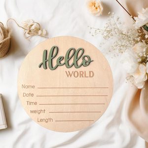 Panneau d'annonce de naissance en bois de 5,9 pouces « Hello World » pour nouveau-nés, idéal pour la fête prénatale, l'hôpital et la crèche, pour garçons et filles - Product Image 5