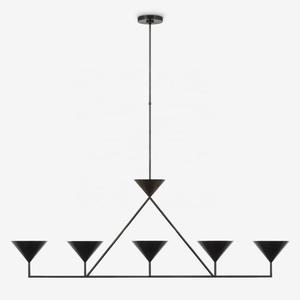 Lustre design moderne en laiton <span class=keywords><strong>Orsay</strong></span> XL à 5 lumières linéaires cône nuances suspension Restaurant Villa salle à manger salon Fairvale lustre - Product Image 2