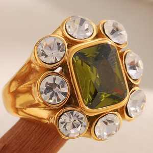 Vintage Multi‑Stone <b>Cocktail</b> <b>Ring</b> Pvd 18K <b>Gold</b> Plated Hypoallergenic Stainless Steel Luxury Statement Decorative Finger <b>Ring</b> - Product Image 5