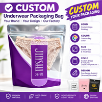 Sac d'emballage personnalisé pour sous-vêtements avec trou de suspension, pochette zippée, sac en plastique transparent avec fenêtre pour chaussettes, lingerie, présentation en magasin
