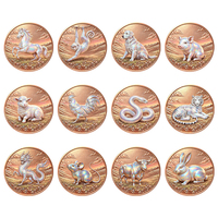Pièce de collection de défi en cuivre rouge fin, 1 once, 99,9 % cuivre pur, 12 animaux du zodiaque chinois, vente en gros