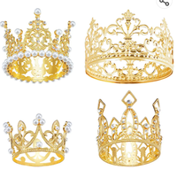 Décorations de fête de mariage en gros, couronnes, cadeau pour fille, décoration de gâteau, mini-couronnes, ensemble de couronnes en métal doré, accessoires pour gâteaux