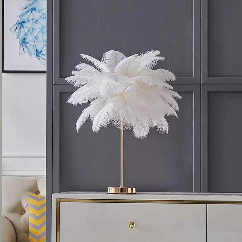 Hot selling USB Charging & Dimmable decorative table lamp white feather table lamp