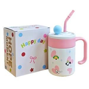 Bouteille d'eau isotherme en céramique pour femme avec paille et compartiment à thé, idéale pour le bureau, été 2025 - Product Image 5