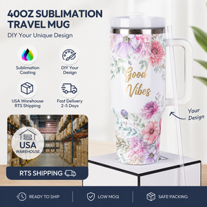 Gobelet de sublimation vierge de 40 oz, stock entrepôt USA, prêt à être expédié, <span class=keywords><strong>tasse</strong></span> de voyage personnalisable avec poignée et paille - Product Image 1