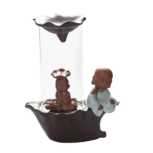 Vendita calda porcellana drago monaci mano di Buddha bruciatore di incenso a riflusso Zen a forma di loto con copertura antivento forno incensiere - Product Image 2