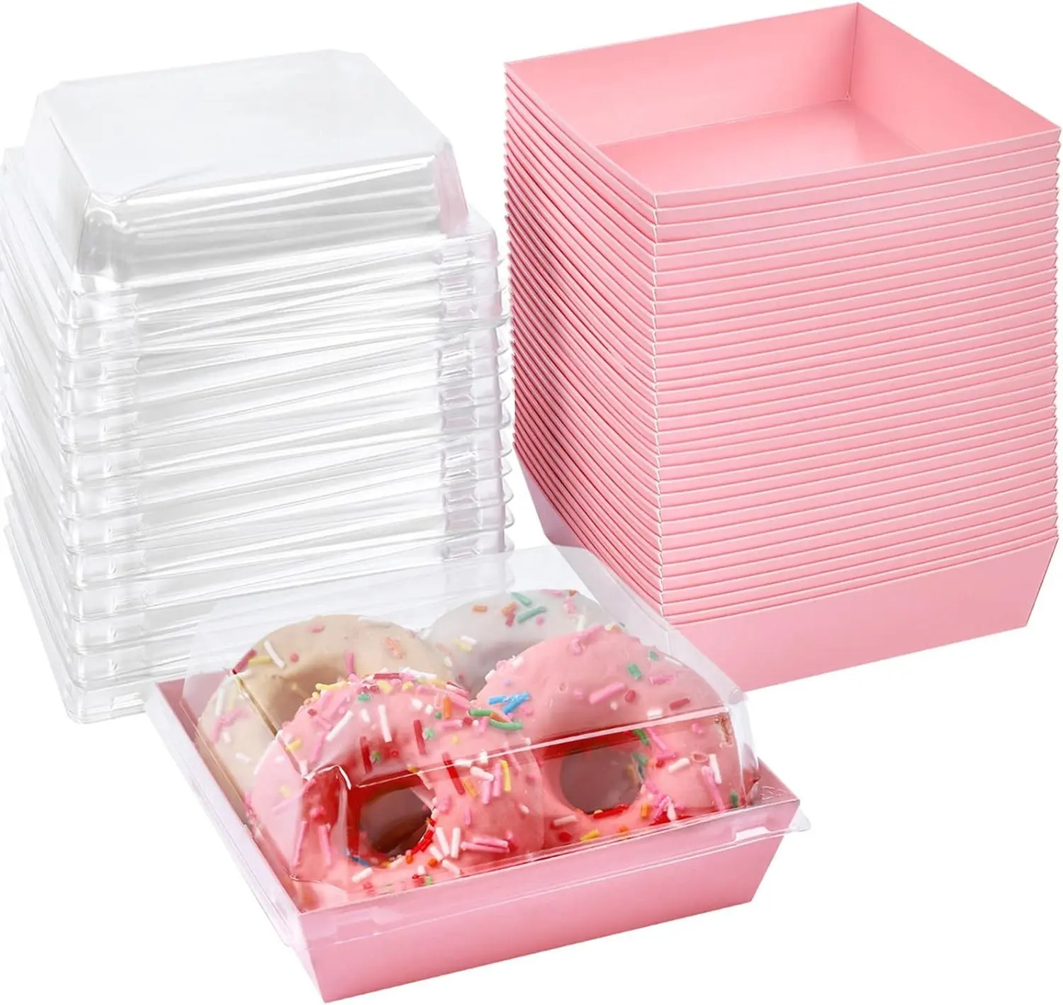 Kustom logo kertas tahan minyak Charcuterie kotak donat untuk pergi merah muda berwarna wadah makanan untuk roti kue makanan ringan makanan penutup