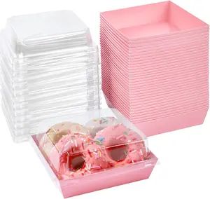 Boîte à charcuterie en papier résistant à l'huile avec logo personnalisé beignets à emporter contenants alimentaires de couleur rose pour boulangerie biscuits collations desserts