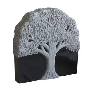 Indian Black Granite Carved Tree Design Headstones For Graves