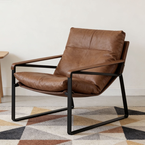 Poltrona Ergonomica <span class=keywords><strong>in</strong></span> <span class=keywords><strong>Pelle</strong></span> Cerata Stile Industriale con Telaio <span class=keywords><strong>in</strong></span> Metallo a U, Cuscino ad Alta Resilienza, Poltrona Singola Compatta - Product Image 1