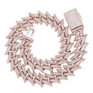 สร้อยคิวบาแบบมีหนามประดับเพชรเต็มเส้น ขนาด 20 มม. สไตล์ฮิปฮอปยุโรปอเมริกัน ทองแดงฝังเพชรซิร์คอน ดีไซน์ทันสมัยสำหรับผู้ชายและผู้หญิง - Product Image 5